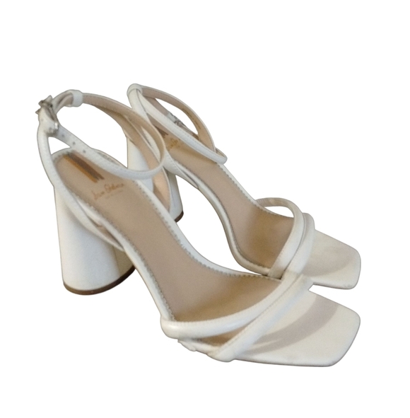 Sam Edelman + Anthropologie Kia Round Block Heels Cream Leather Sandal Heel Sz 8 - Picture 8 of 12